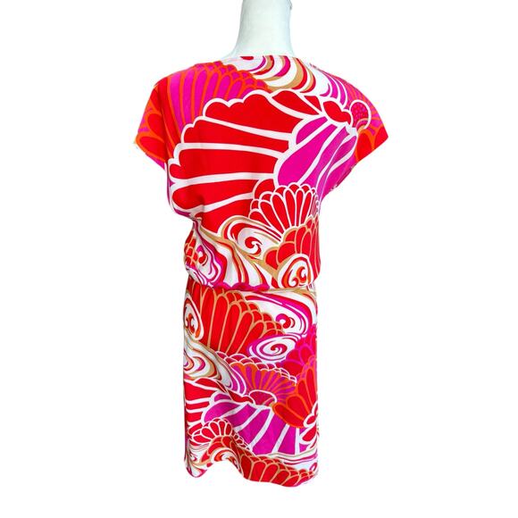 Natori Tie Waist Cowlneck Cap Sleeve Abstract Seashell Mini Dress - S - Picture 7 of 10